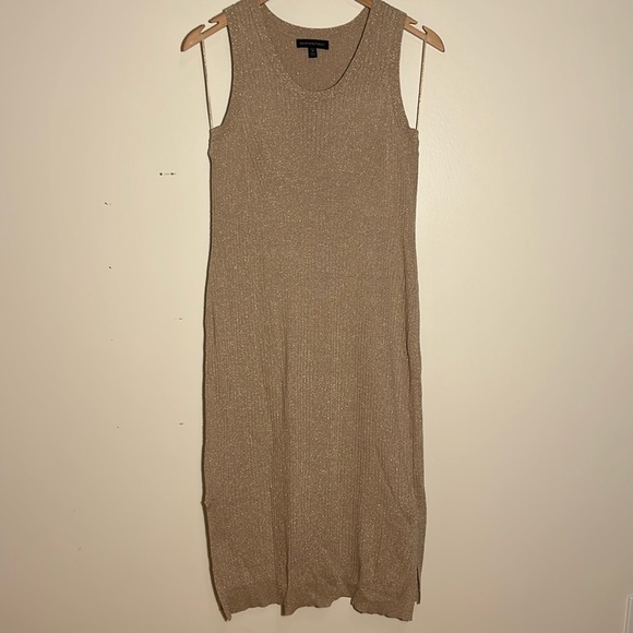 Banana Republic Metallic Scoop Neck Sweater Midi Dress Women’s Tan US Size MP - Picture 3 of 11